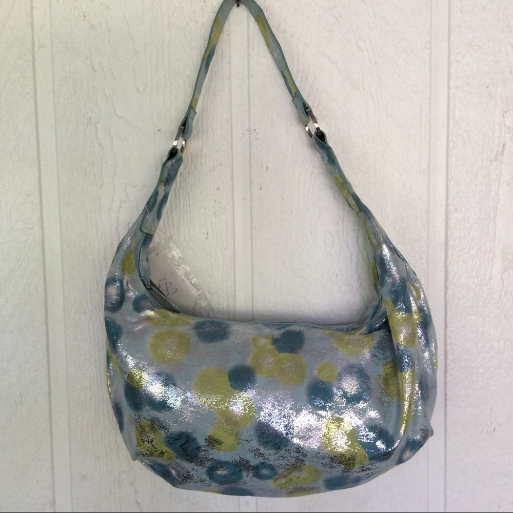 ELKA HANDBAGS OF MIAMI METALLIC TURQUOISE HOBO NWT